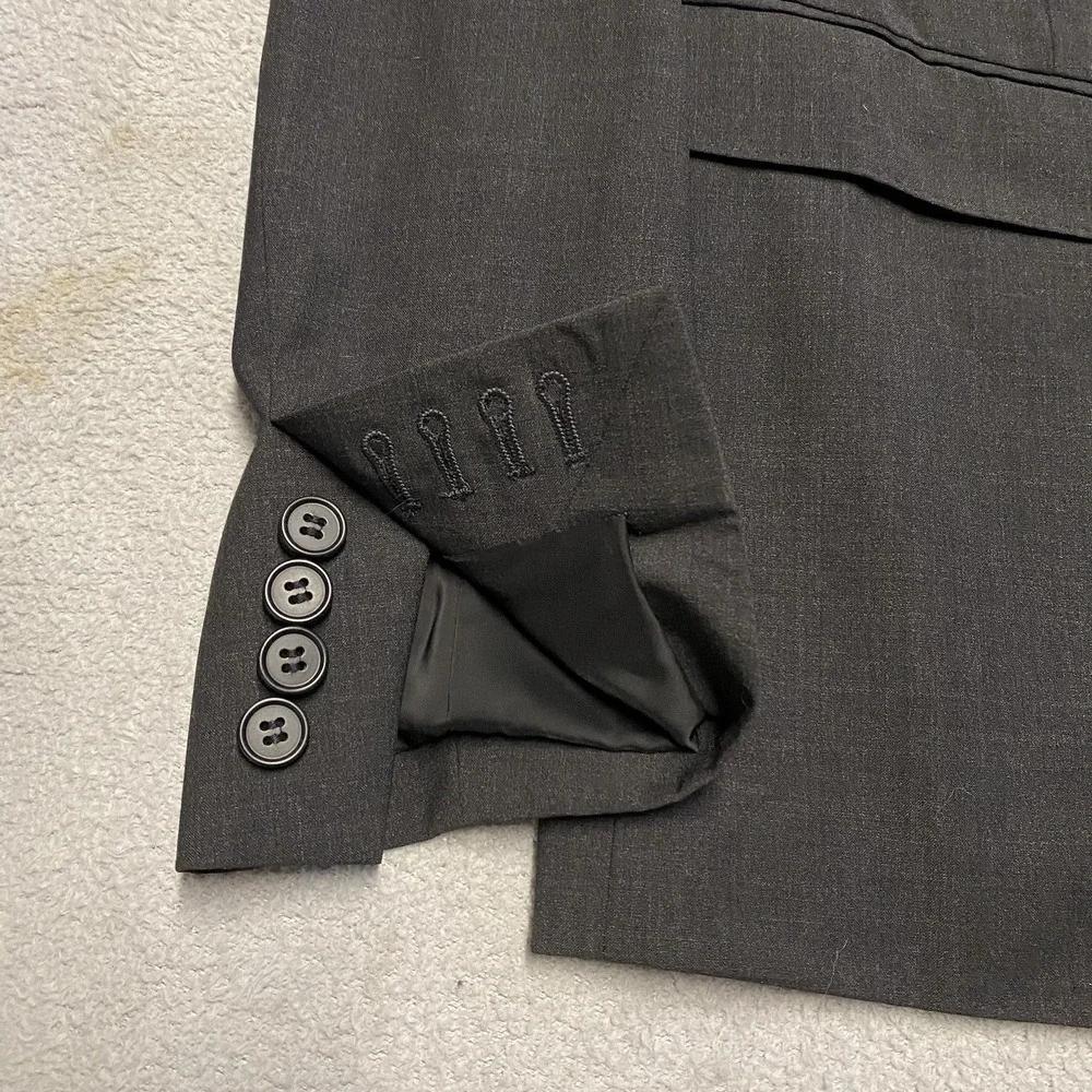 All Saints Blazer Mens Medium Charcoal Gray Wool Blend Stretch 38 Surgeon Cuff‎